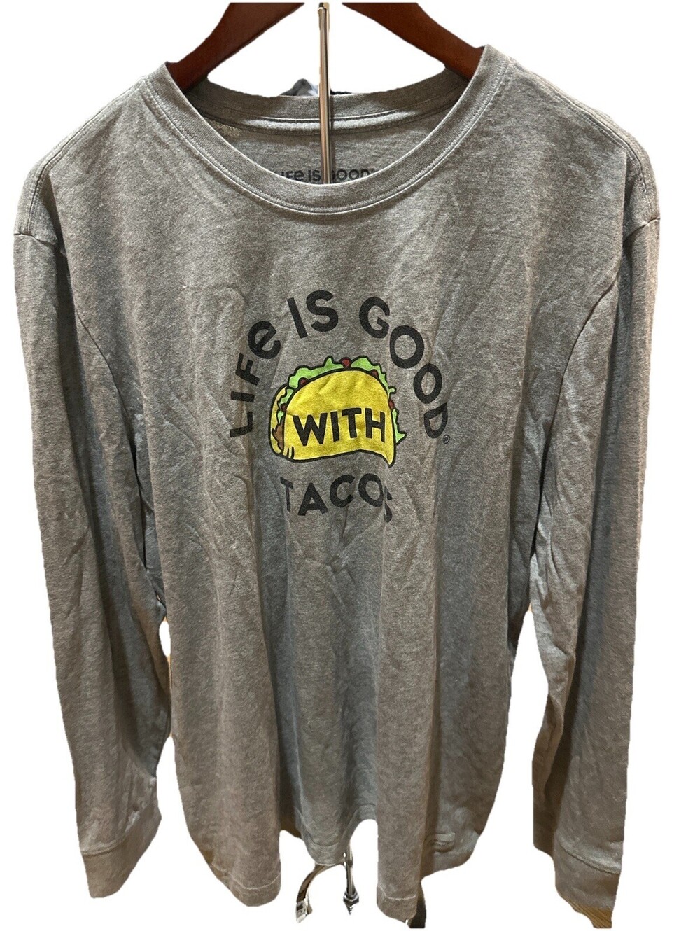 Life Is Good Taco Graphic Long Sleeve Tee Gray Crusher Shirt Mens L